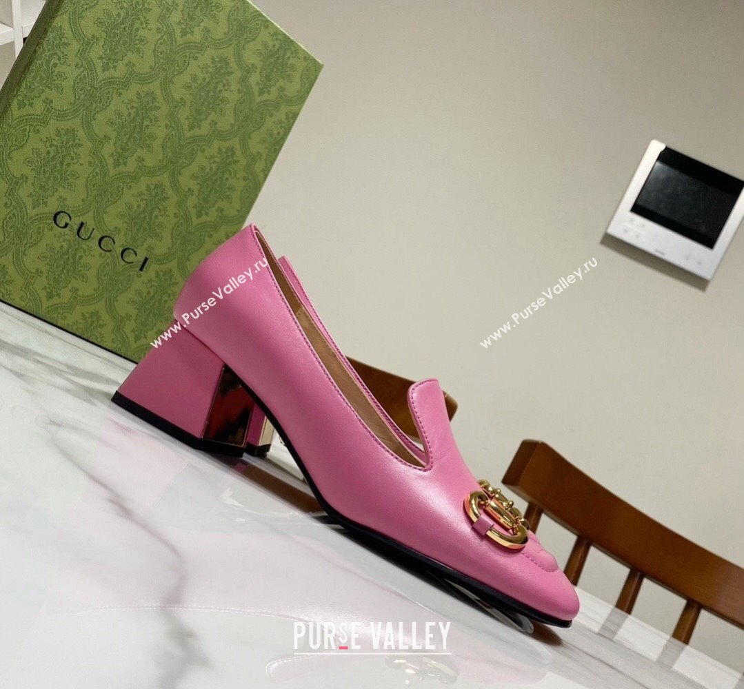 Gucci Heel 5.5cm Pumps with Horsebit in leather Pink (modeng-24032633)