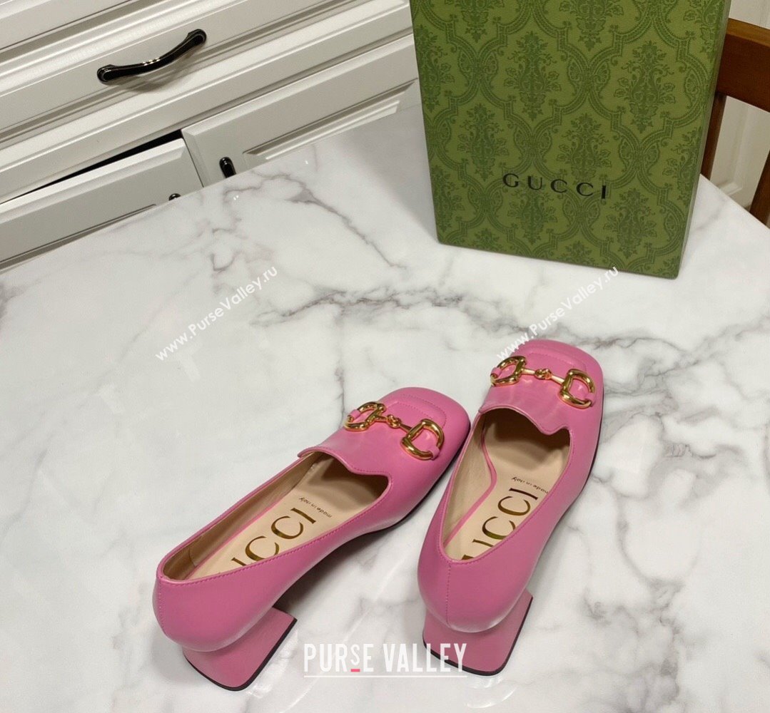 Gucci Heel 5.5cm Pumps with Horsebit in leather Pink (modeng-24032633)