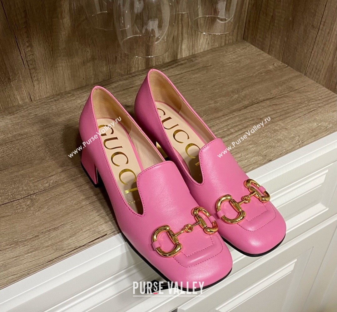 Gucci Heel 5.5cm Pumps with Horsebit in leather Pink (modeng-24032633)