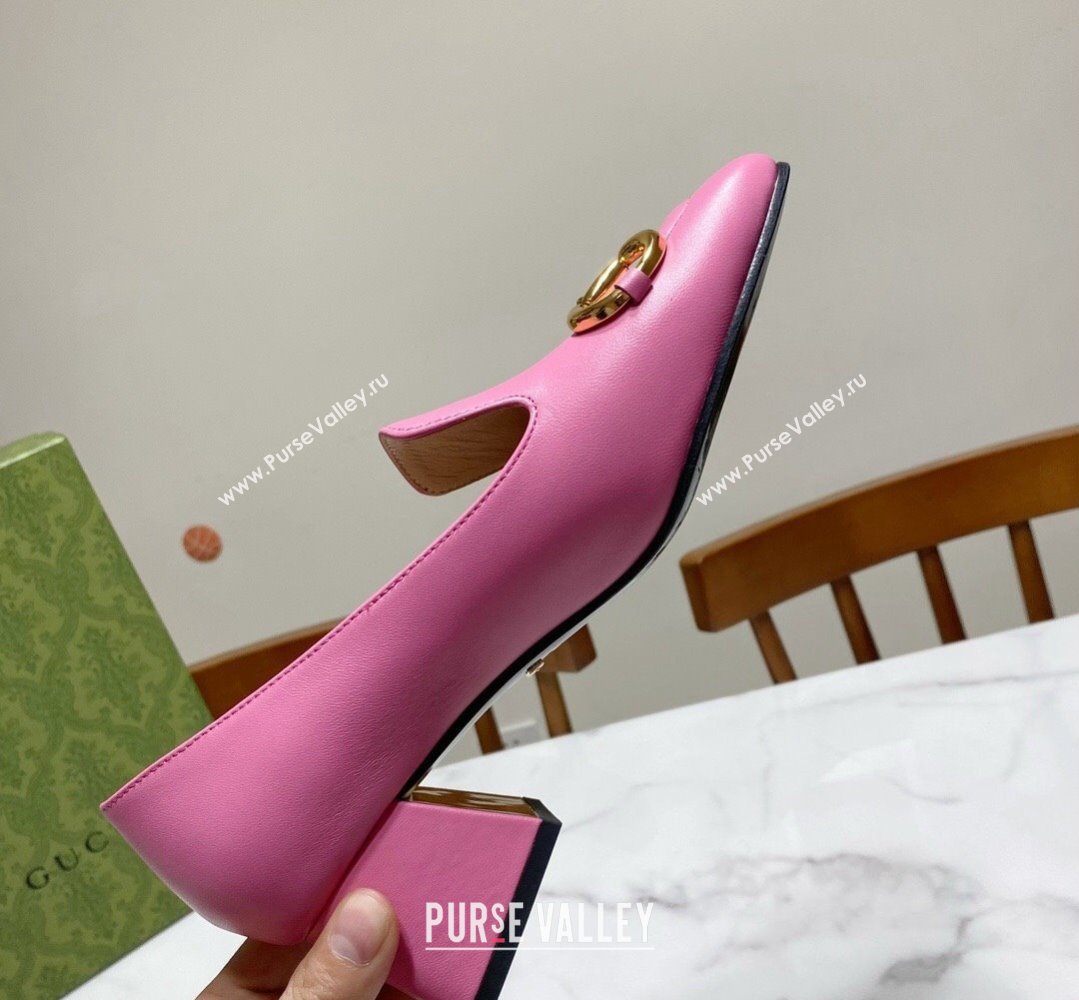 Gucci Heel 5.5cm Pumps with Horsebit in leather Pink (modeng-24032633)