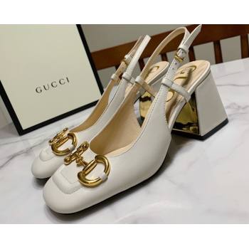 Gucci Heel 2.5cm/5.5cm/7.5cm slingbacks with Horsebit in leather White (modeng-24032649)