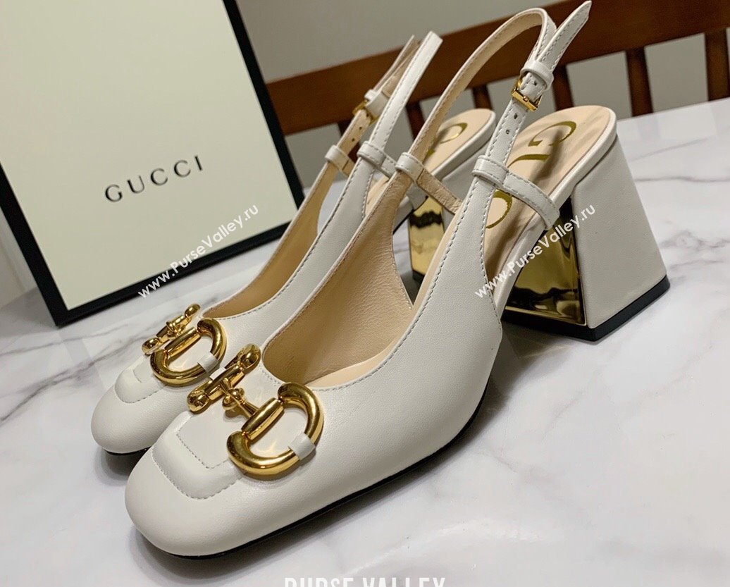 Gucci Heel 2.5cm/5.5cm/7.5cm slingbacks with Horsebit in leather White (modeng-24032649)