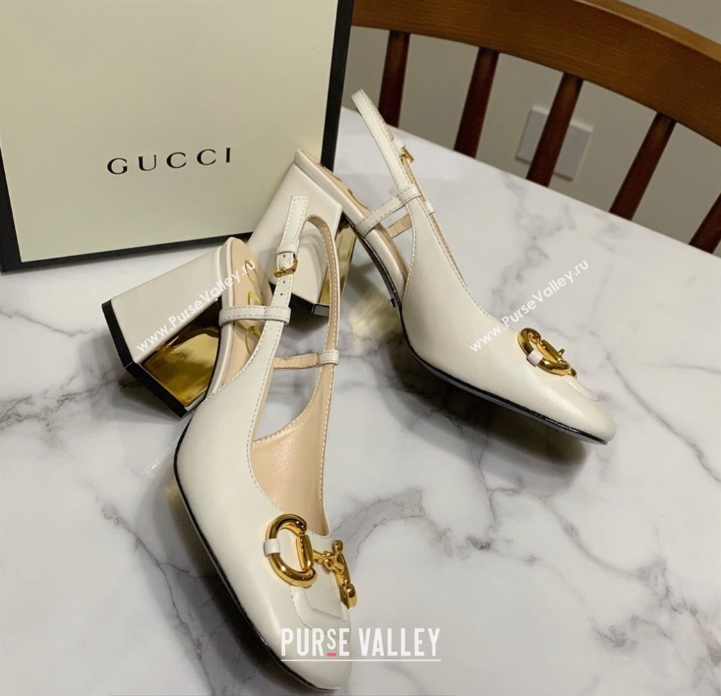 Gucci Heel 2.5cm/5.5cm/7.5cm slingbacks with Horsebit in leather White (modeng-24032649)