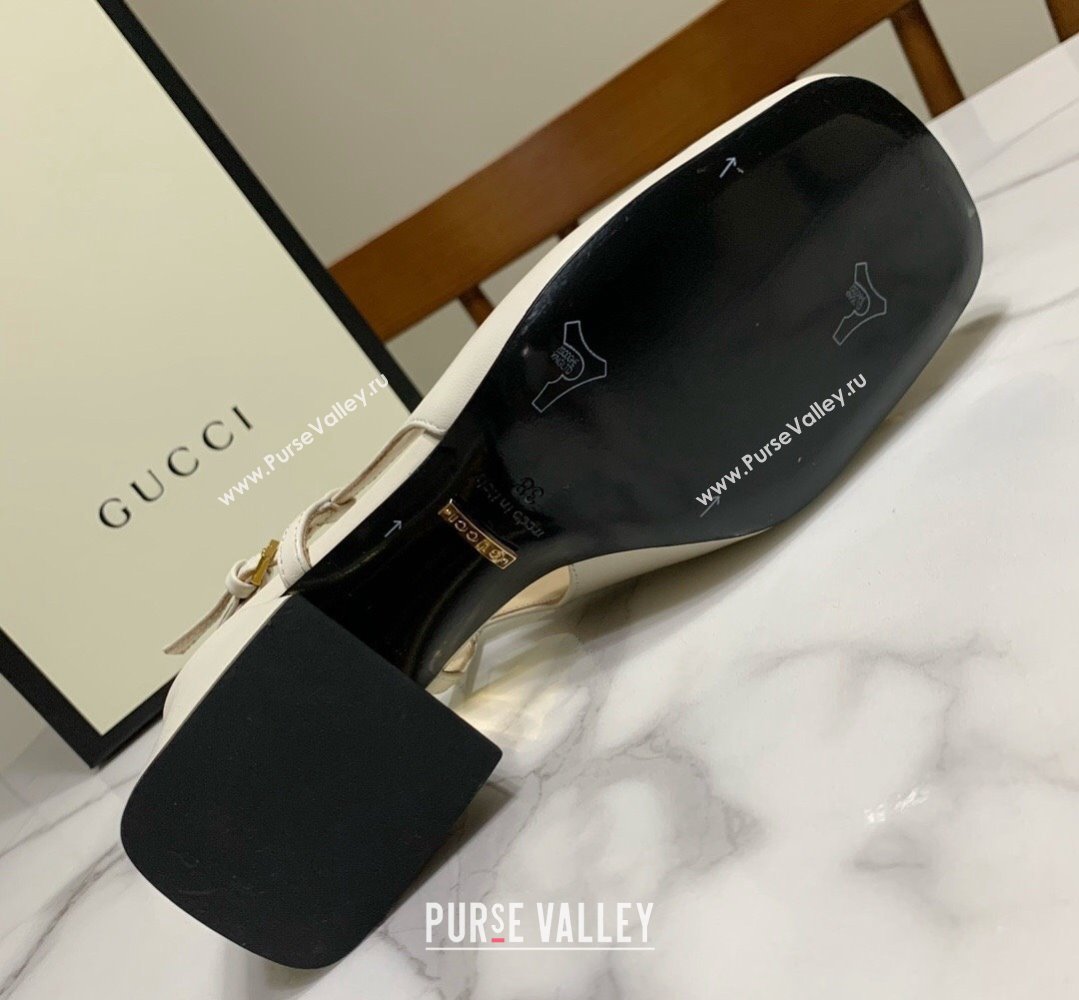 Gucci Heel 2.5cm/5.5cm/7.5cm slingbacks with Horsebit in leather White (modeng-24032649)