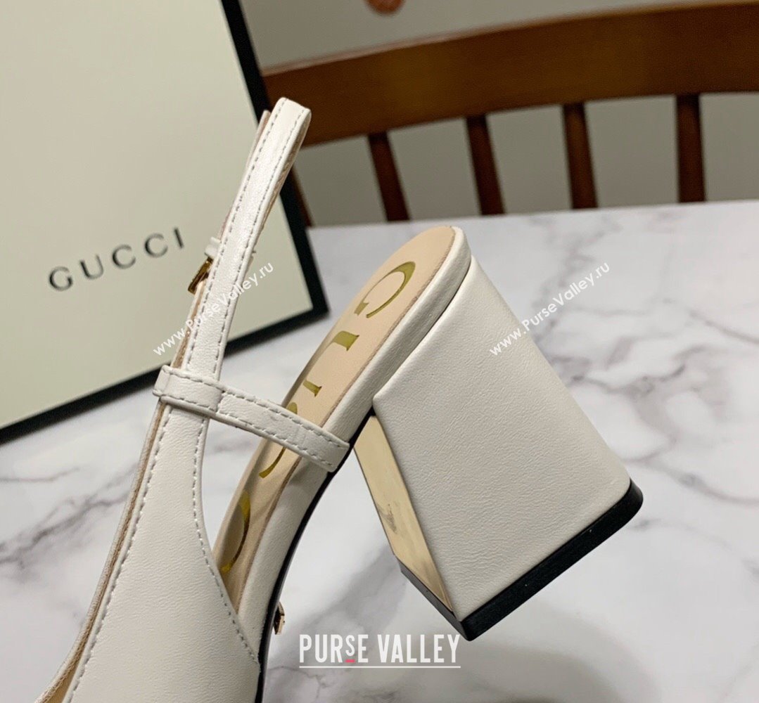 Gucci Heel 2.5cm/5.5cm/7.5cm slingbacks with Horsebit in leather White (modeng-24032649)