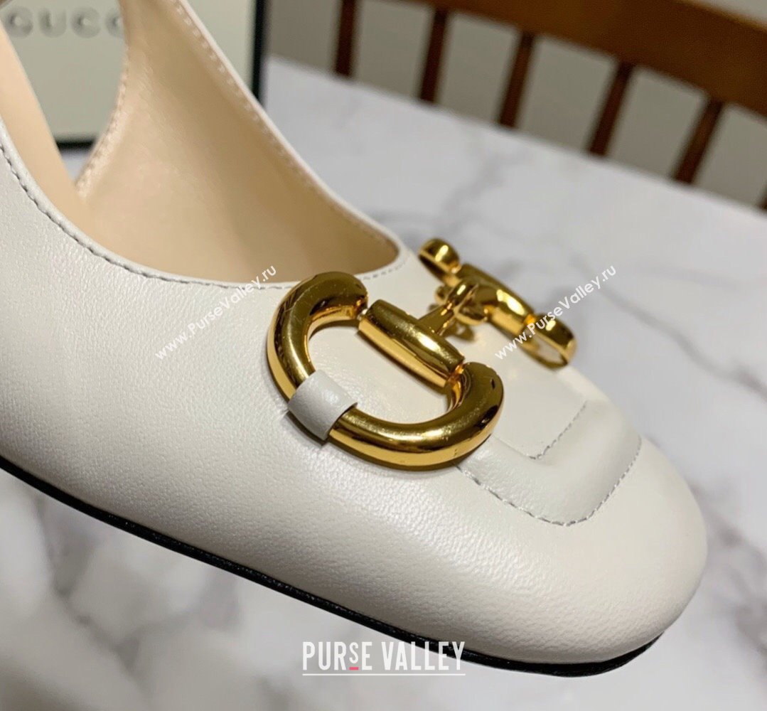 Gucci Heel 2.5cm/5.5cm/7.5cm slingbacks with Horsebit in leather White (modeng-24032649)