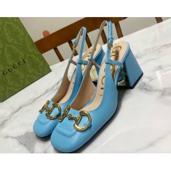 Gucci Heel 2.5cm/5.5cm/7.5cm slingbacks with Horsebit in leather Sky Blue (modeng-24032655)