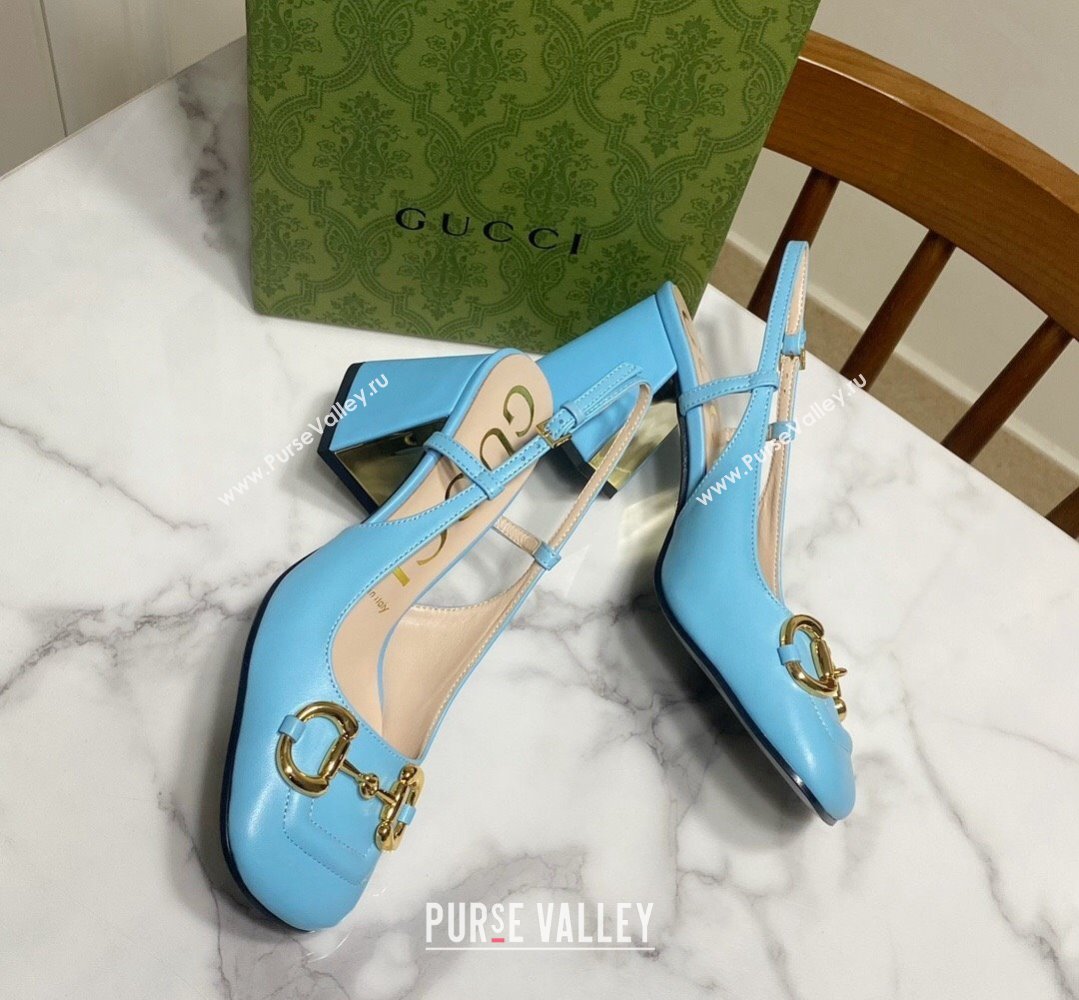 Gucci Heel 2.5cm/5.5cm/7.5cm slingbacks with Horsebit in leather Sky Blue (modeng-24032655)