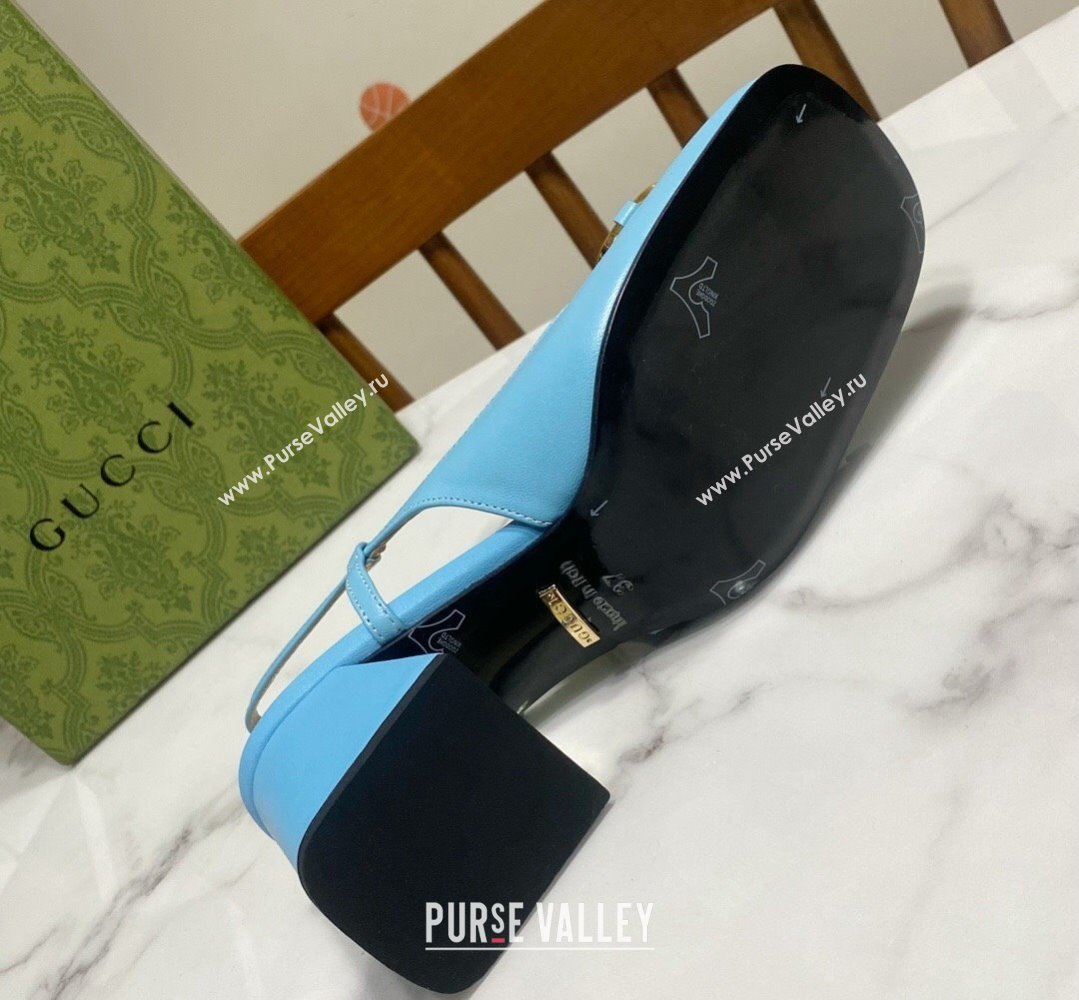 Gucci Heel 2.5cm/5.5cm/7.5cm slingbacks with Horsebit in leather Sky Blue (modeng-24032655)