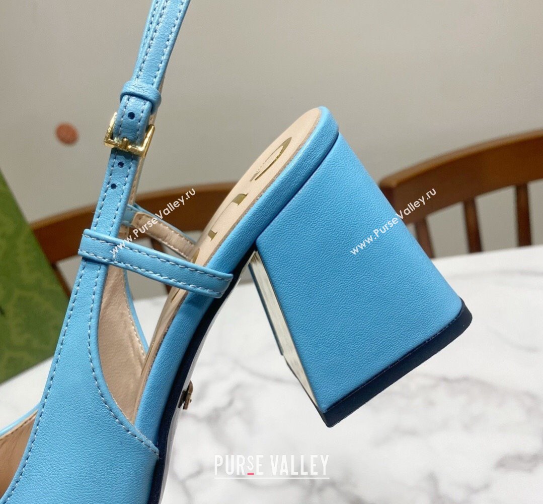 Gucci Heel 2.5cm/5.5cm/7.5cm slingbacks with Horsebit in leather Sky Blue (modeng-24032655)