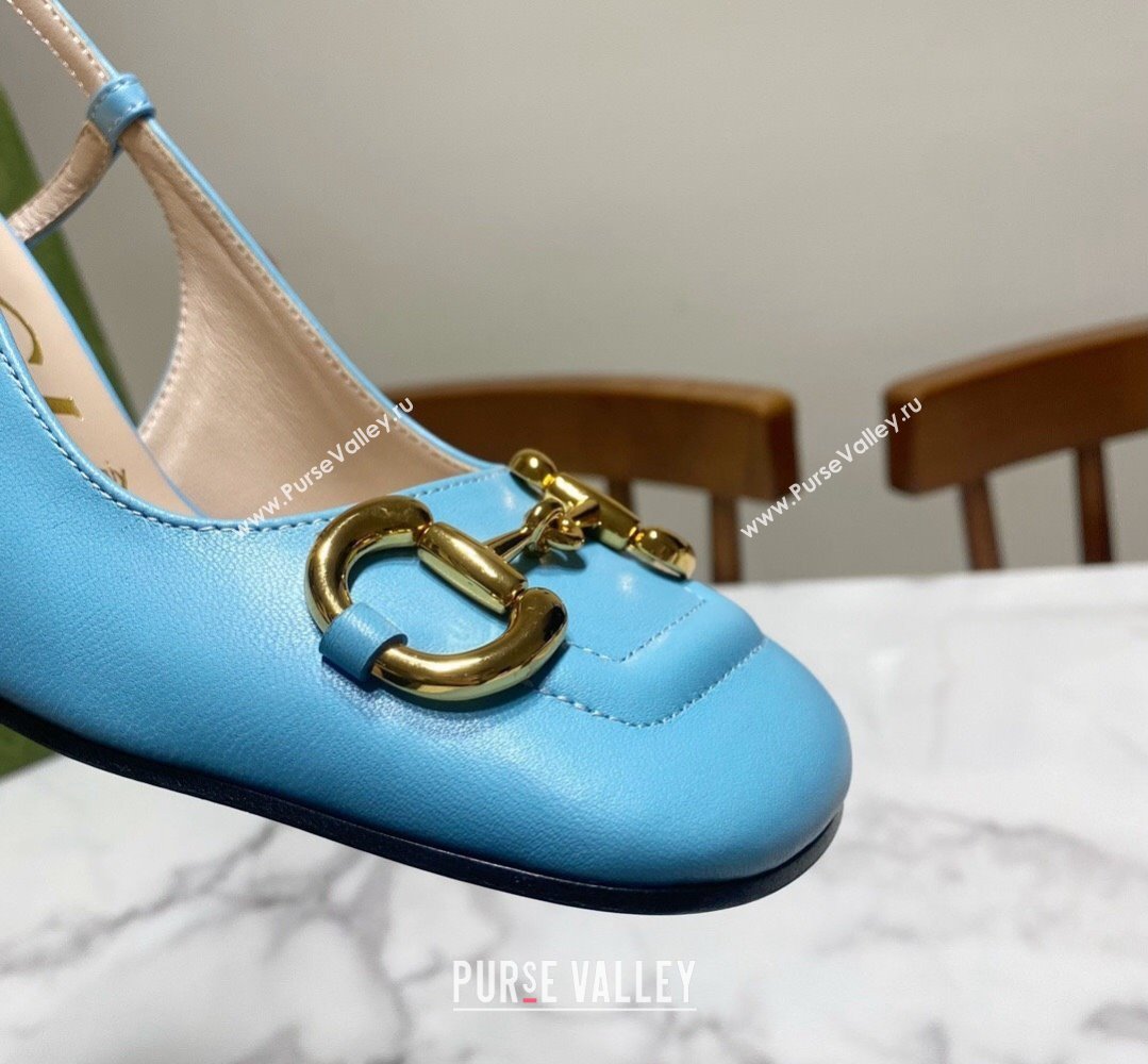 Gucci Heel 2.5cm/5.5cm/7.5cm slingbacks with Horsebit in leather Sky Blue (modeng-24032655)