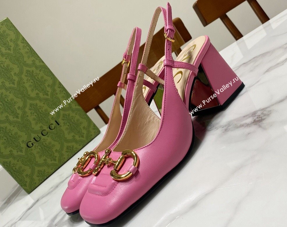 Gucci Heel 2.5cm/5.5cm/7.5cm slingbacks with Horsebit in leather Pink (modeng-24032650)