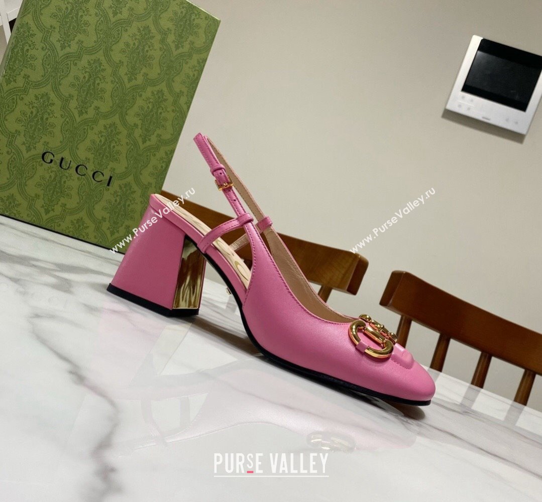 Gucci Heel 2.5cm/5.5cm/7.5cm slingbacks with Horsebit in leather Pink (modeng-24032650)