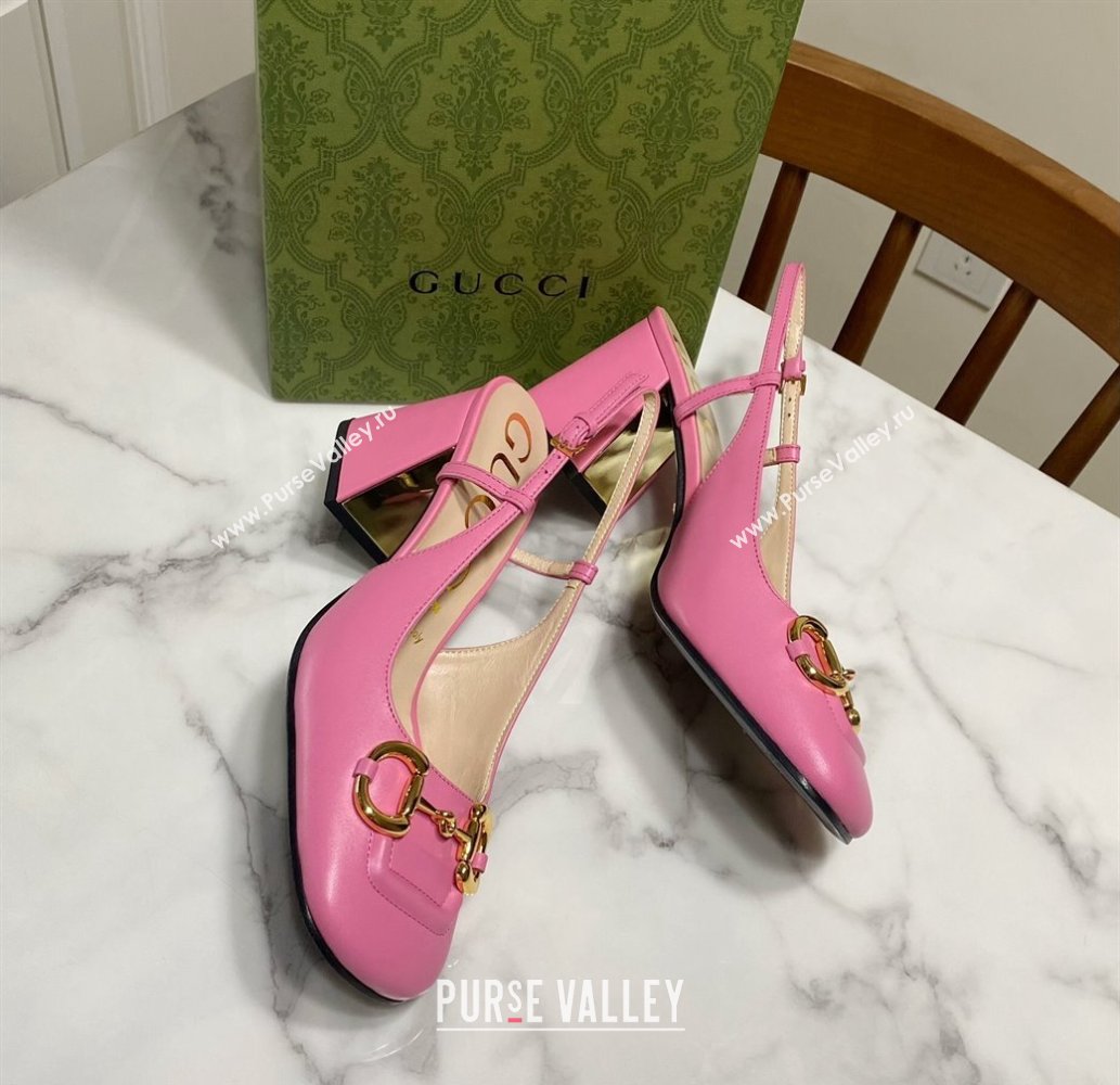 Gucci Heel 2.5cm/5.5cm/7.5cm slingbacks with Horsebit in leather Pink (modeng-24032650)