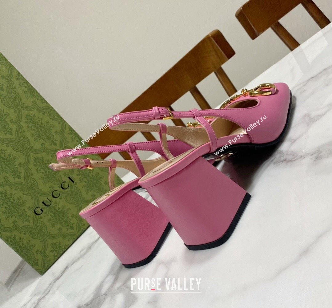 Gucci Heel 2.5cm/5.5cm/7.5cm slingbacks with Horsebit in leather Pink (modeng-24032650)