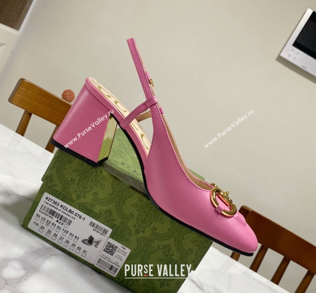 Gucci Heel 2.5cm/5.5cm/7.5cm slingbacks with Horsebit in leather Pink (modeng-24032650)