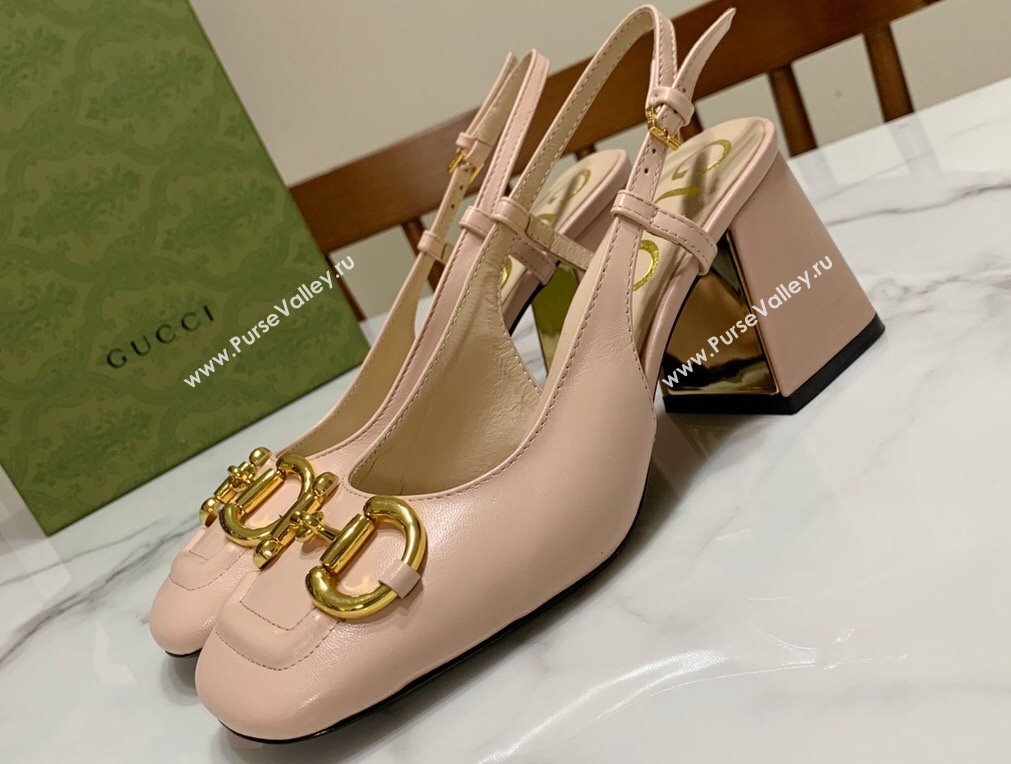 Gucci Heel 2.5cm/5.5cm/7.5cm slingbacks with Horsebit in leather Nude (modeng-24032652)