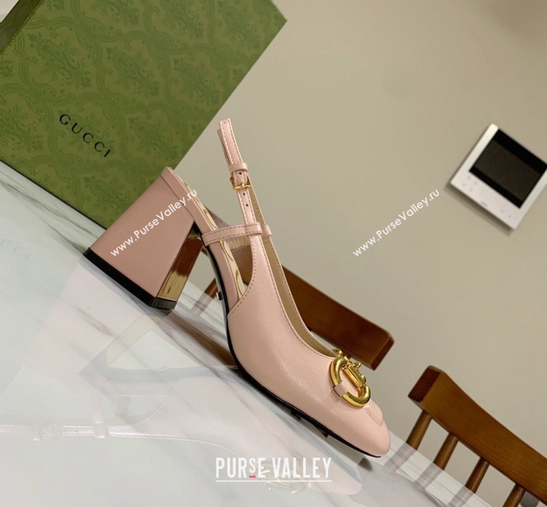 Gucci Heel 2.5cm/5.5cm/7.5cm slingbacks with Horsebit in leather Nude (modeng-24032652)