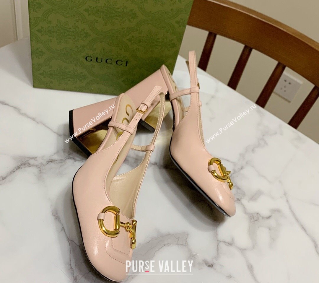 Gucci Heel 2.5cm/5.5cm/7.5cm slingbacks with Horsebit in leather Nude (modeng-24032652)