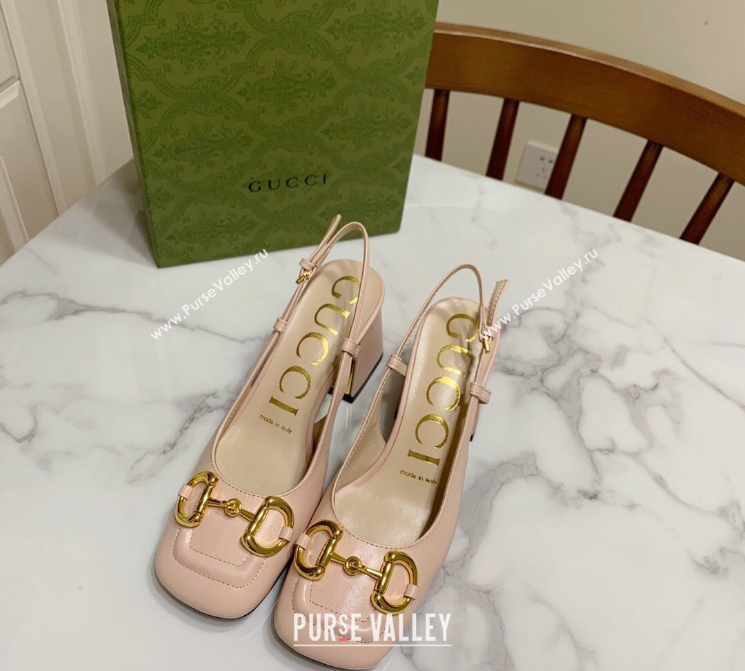 Gucci Heel 2.5cm/5.5cm/7.5cm slingbacks with Horsebit in leather Nude (modeng-24032652)