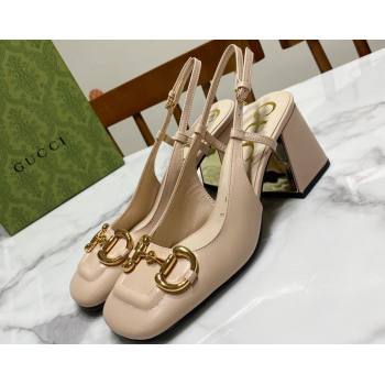 Gucci Heel 2.5cm/5.5cm/7.5cm slingbacks with Horsebit in leather Beige (modeng-24032653)