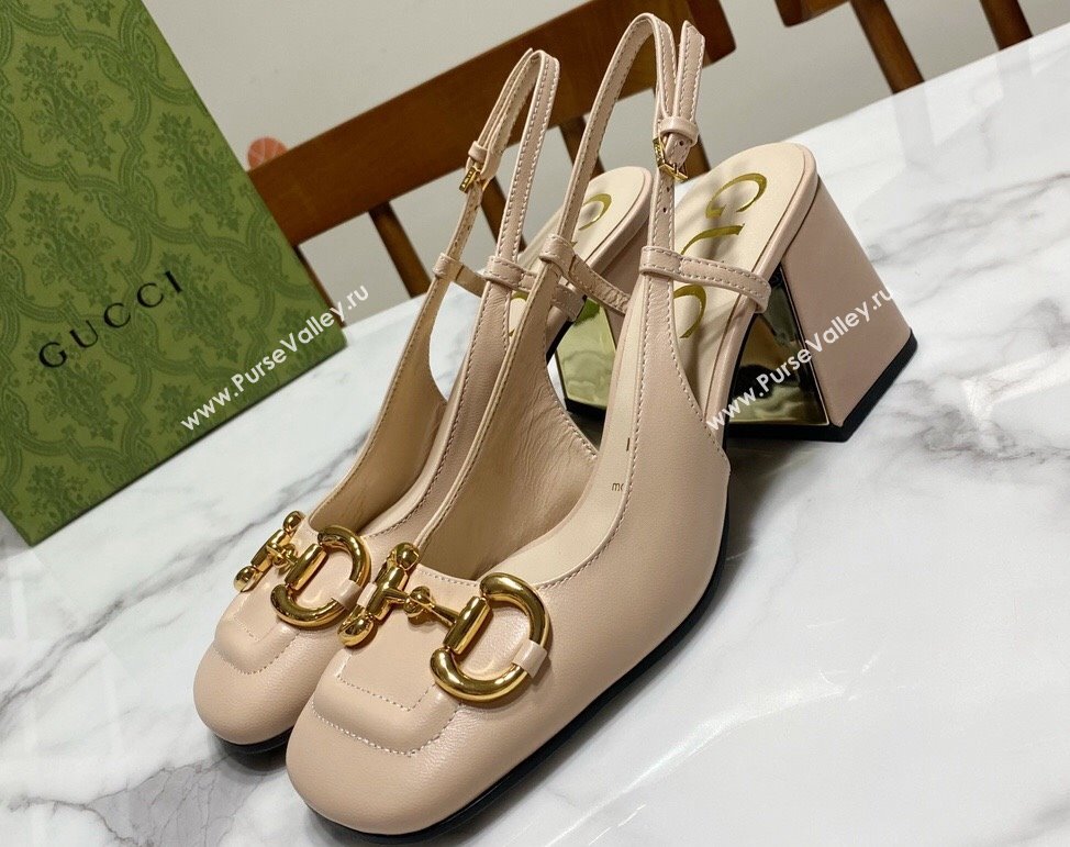 Gucci Heel 2.5cm/5.5cm/7.5cm slingbacks with Horsebit in leather Beige (modeng-24032653)