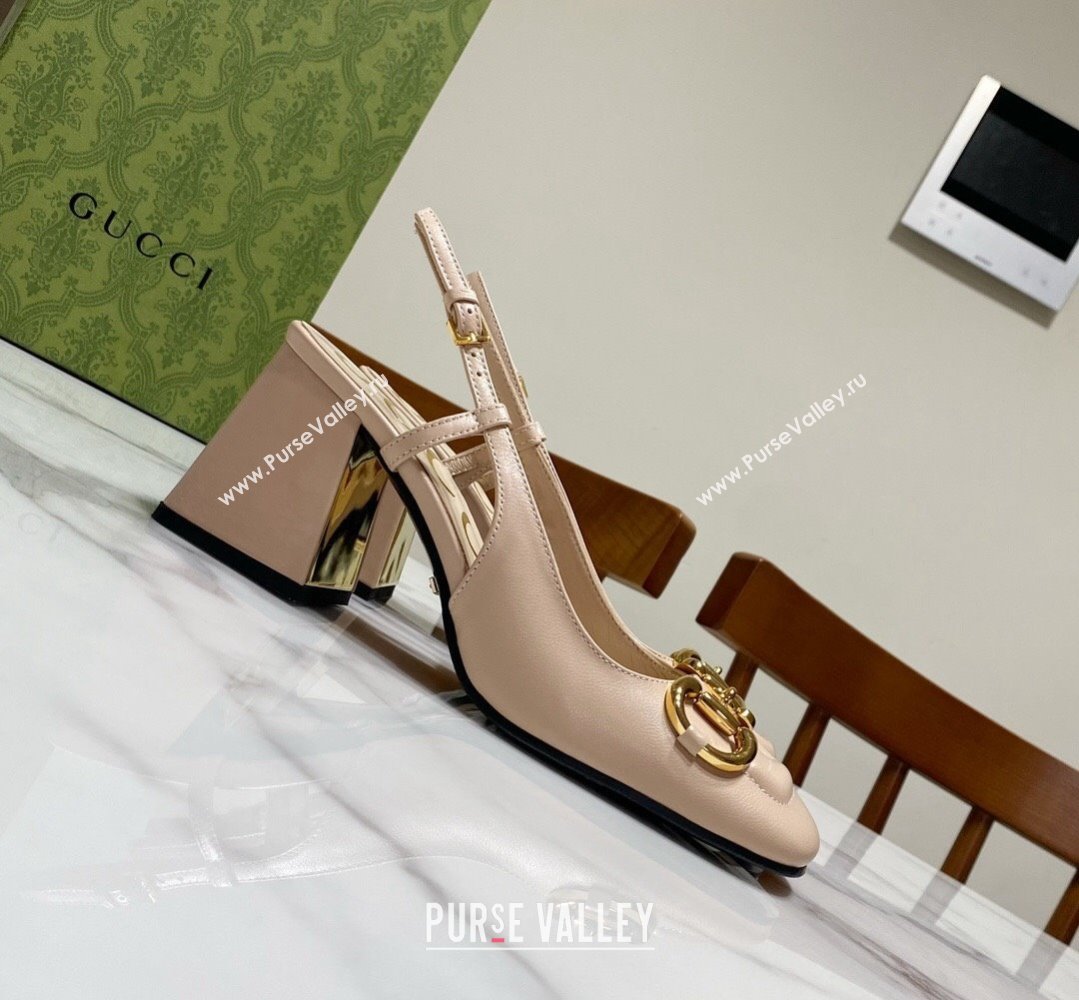 Gucci Heel 2.5cm/5.5cm/7.5cm slingbacks with Horsebit in leather Beige (modeng-24032653)