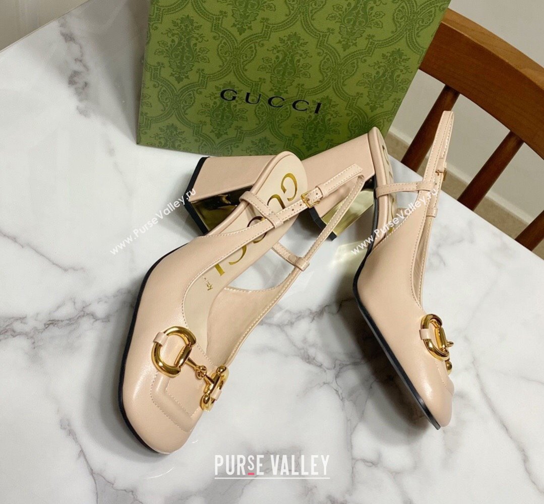 Gucci Heel 2.5cm/5.5cm/7.5cm slingbacks with Horsebit in leather Beige (modeng-24032653)