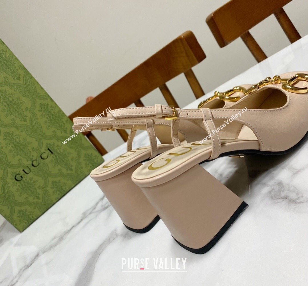 Gucci Heel 2.5cm/5.5cm/7.5cm slingbacks with Horsebit in leather Beige (modeng-24032653)