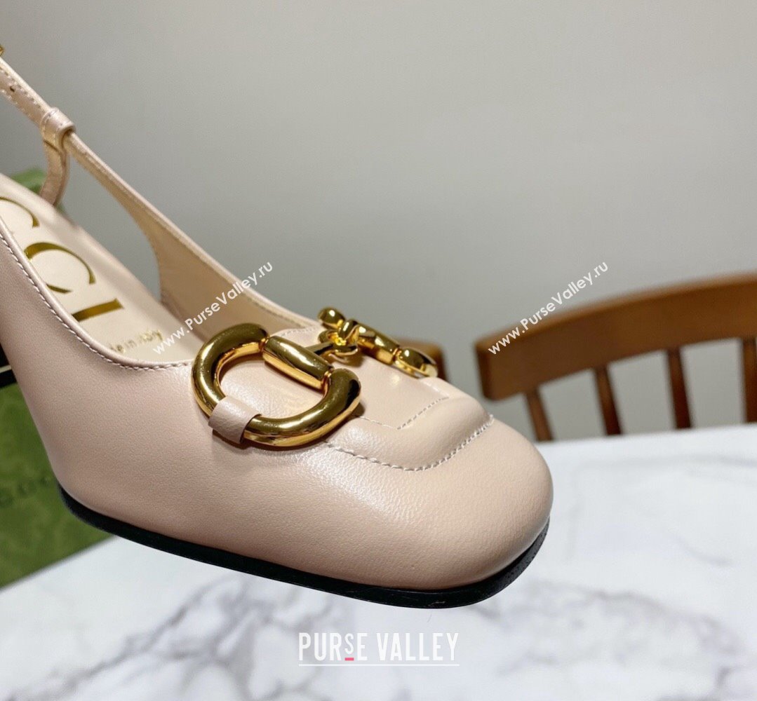 Gucci Heel 2.5cm/5.5cm/7.5cm slingbacks with Horsebit in leather Beige (modeng-24032653)