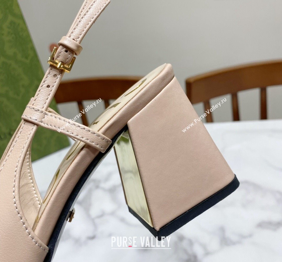 Gucci Heel 2.5cm/5.5cm/7.5cm slingbacks with Horsebit in leather Beige (modeng-24032653)