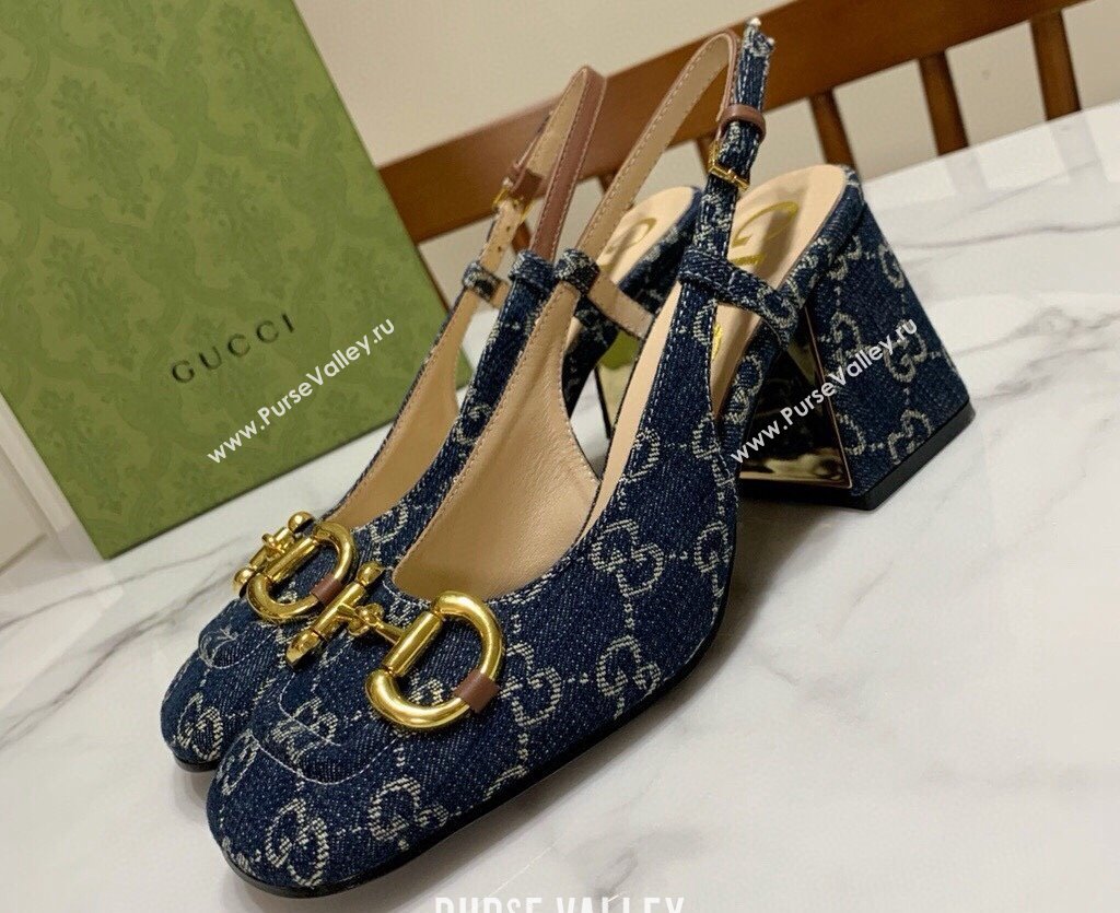 Gucci Heel 2.5cm/5.5cm/7.5cm slingbacks with Horsebit in Denim Blue (modeng-24032656)