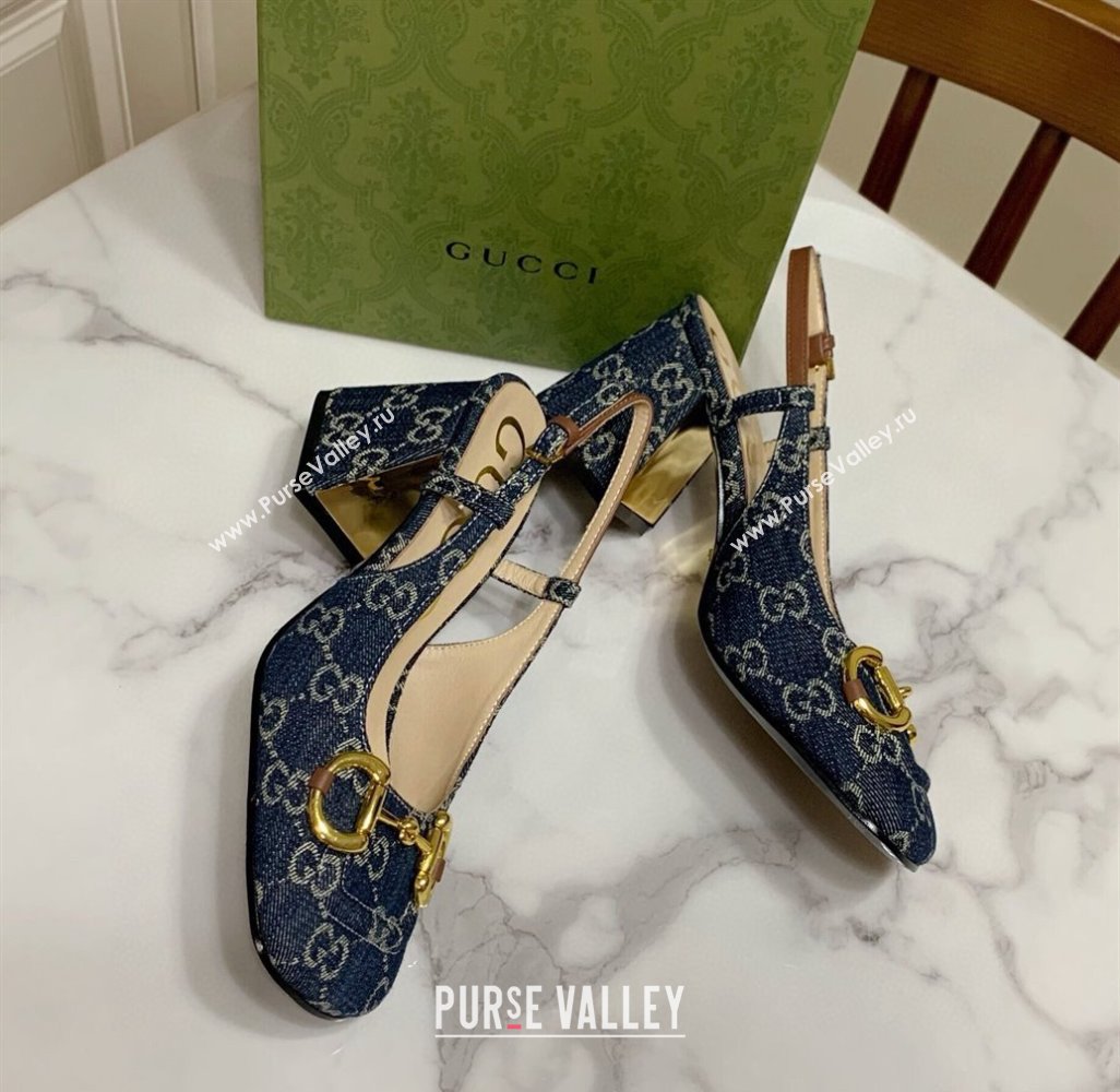 Gucci Heel 2.5cm/5.5cm/7.5cm slingbacks with Horsebit in Denim Blue (modeng-24032656)