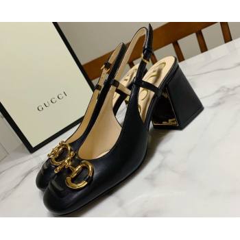 Gucci Heel 2.5cm/5.5cm/7.5cm slingbacks with Horsebit in leather Black (modeng-24032648)