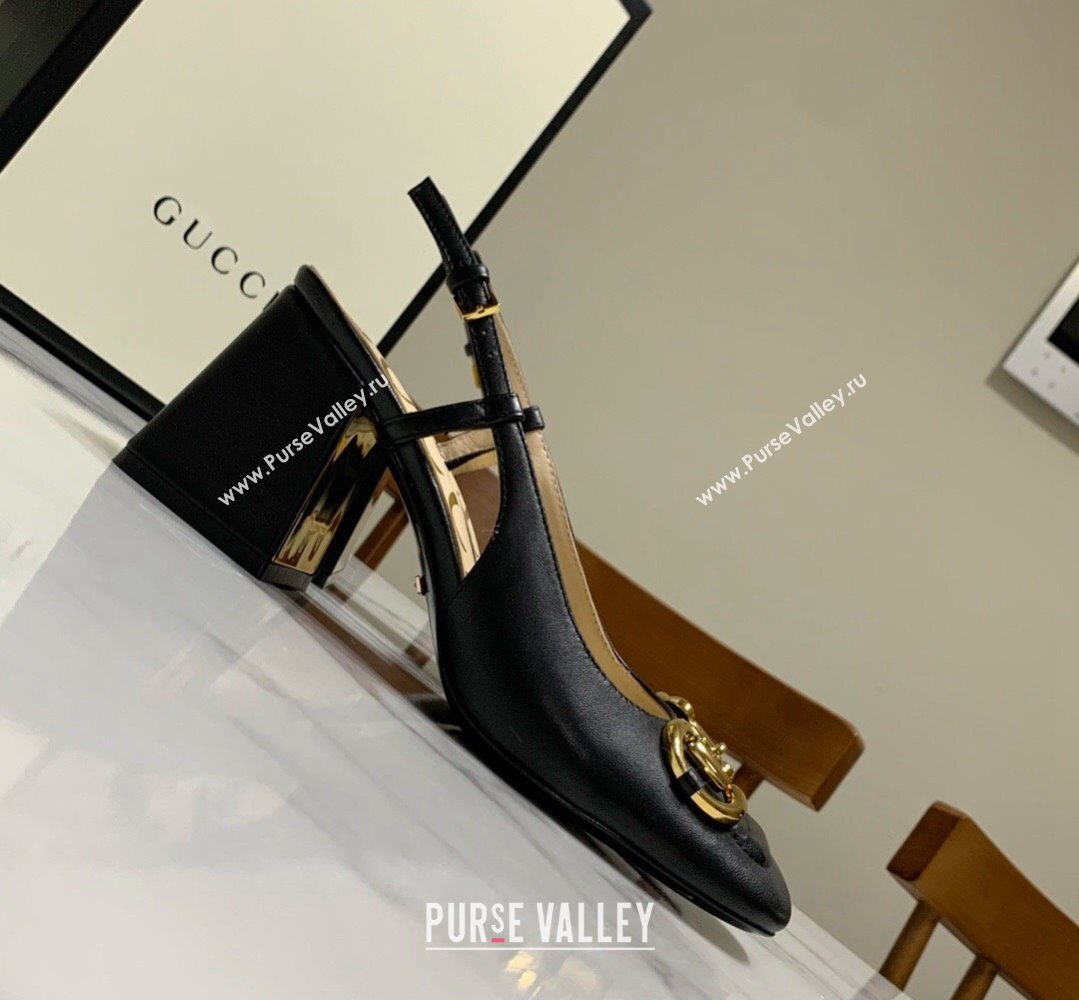 Gucci Heel 2.5cm/5.5cm/7.5cm slingbacks with Horsebit in leather Black (modeng-24032648)