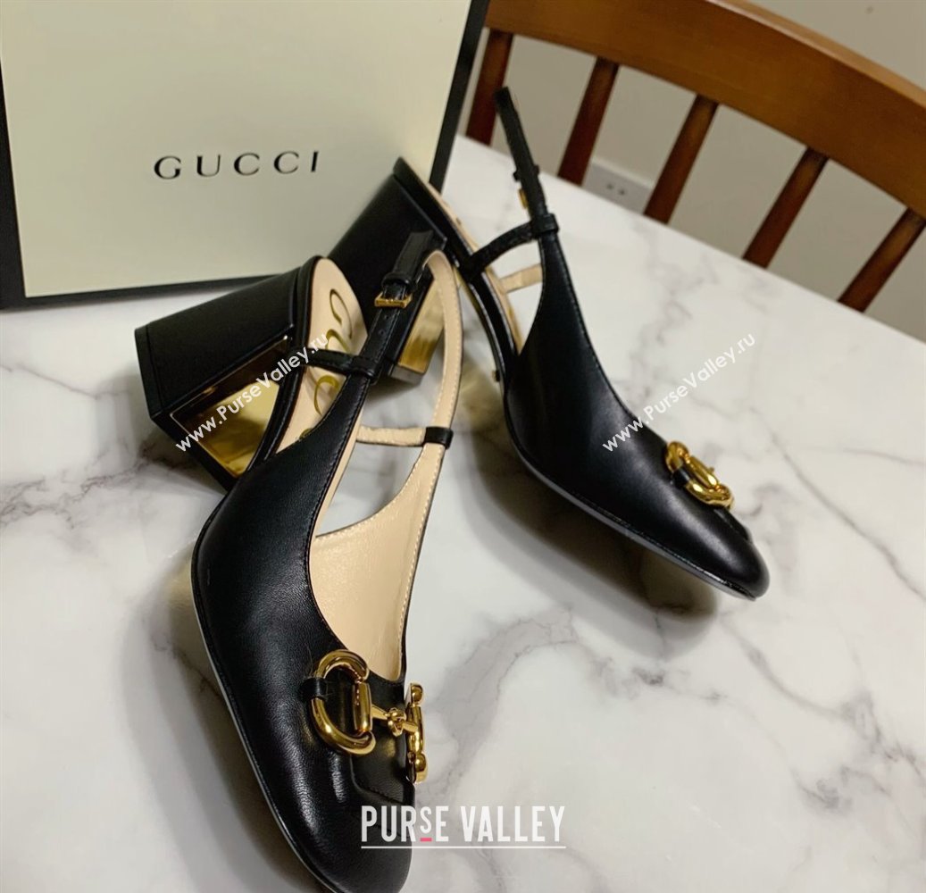 Gucci Heel 2.5cm/5.5cm/7.5cm slingbacks with Horsebit in leather Black (modeng-24032648)