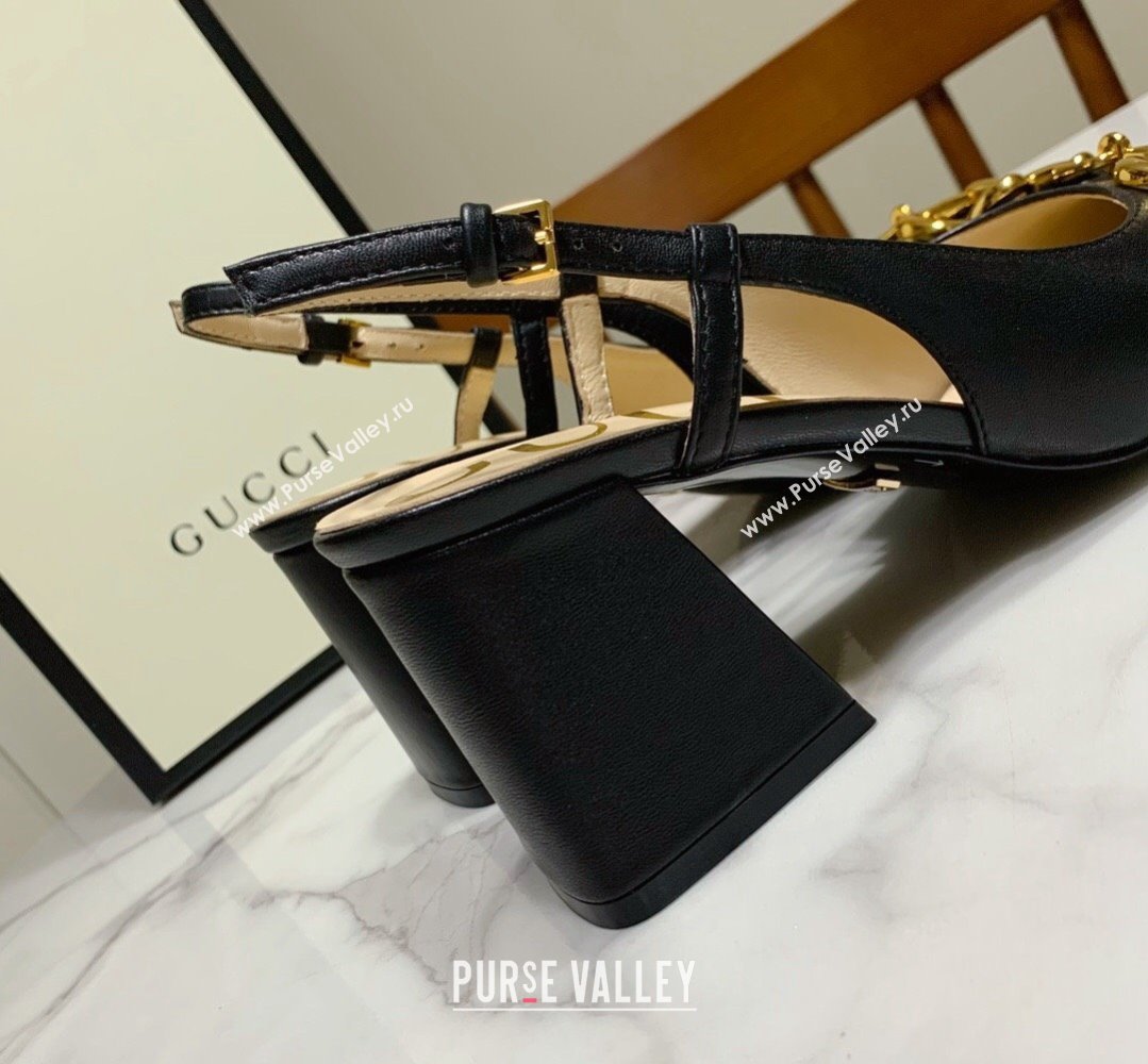 Gucci Heel 2.5cm/5.5cm/7.5cm slingbacks with Horsebit in leather Black (modeng-24032648)