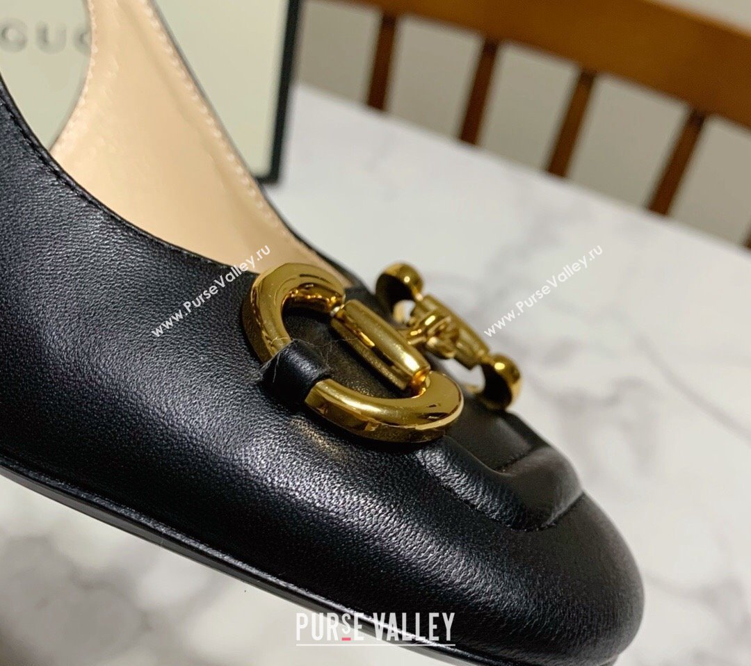 Gucci Heel 2.5cm/5.5cm/7.5cm slingbacks with Horsebit in leather Black (modeng-24032648)