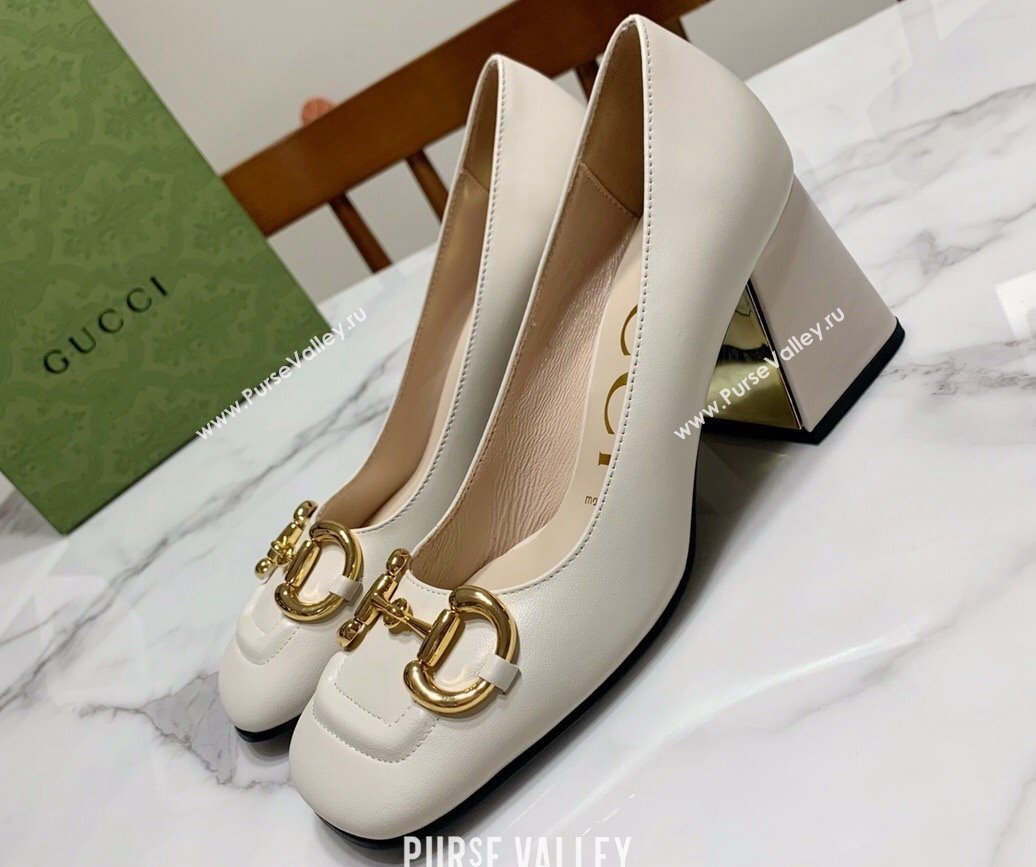 Gucci Heel 2.5cm/5.5cm/7.5cm pumps with Horsebit in leather White (modeng-24032642)