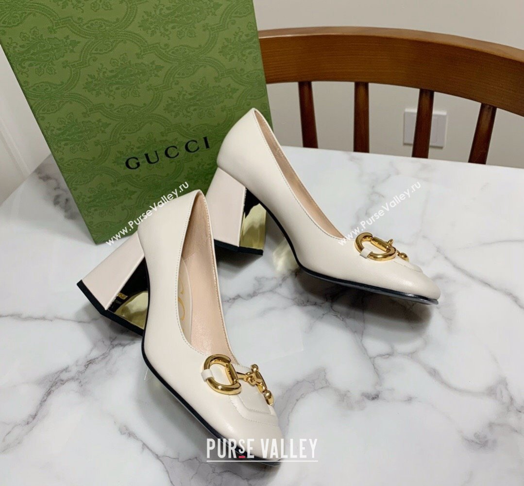Gucci Heel 2.5cm/5.5cm/7.5cm pumps with Horsebit in leather White (modeng-24032642)
