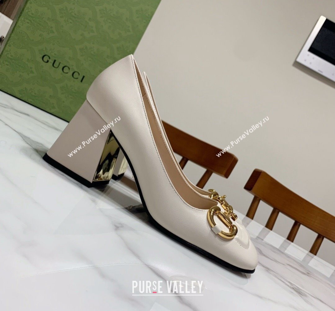 Gucci Heel 2.5cm/5.5cm/7.5cm pumps with Horsebit in leather White (modeng-24032642)