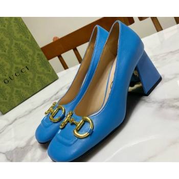 Gucci Heel 2.5cm/5.5cm/7.5cm pumps with Horsebit in leather Blue (modeng-24032645)