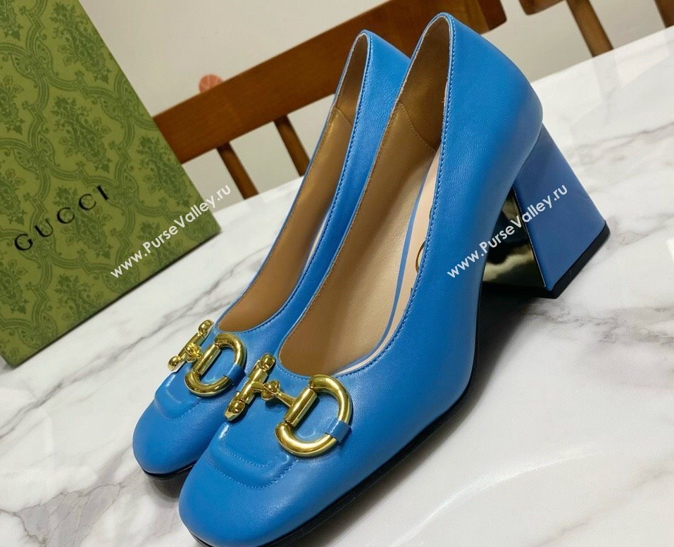 Gucci Heel 2.5cm/5.5cm/7.5cm pumps with Horsebit in leather Blue (modeng-24032645)