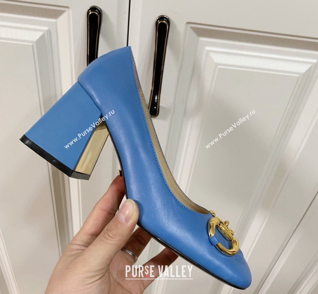 Gucci Heel 2.5cm/5.5cm/7.5cm pumps with Horsebit in leather Blue (modeng-24032645)