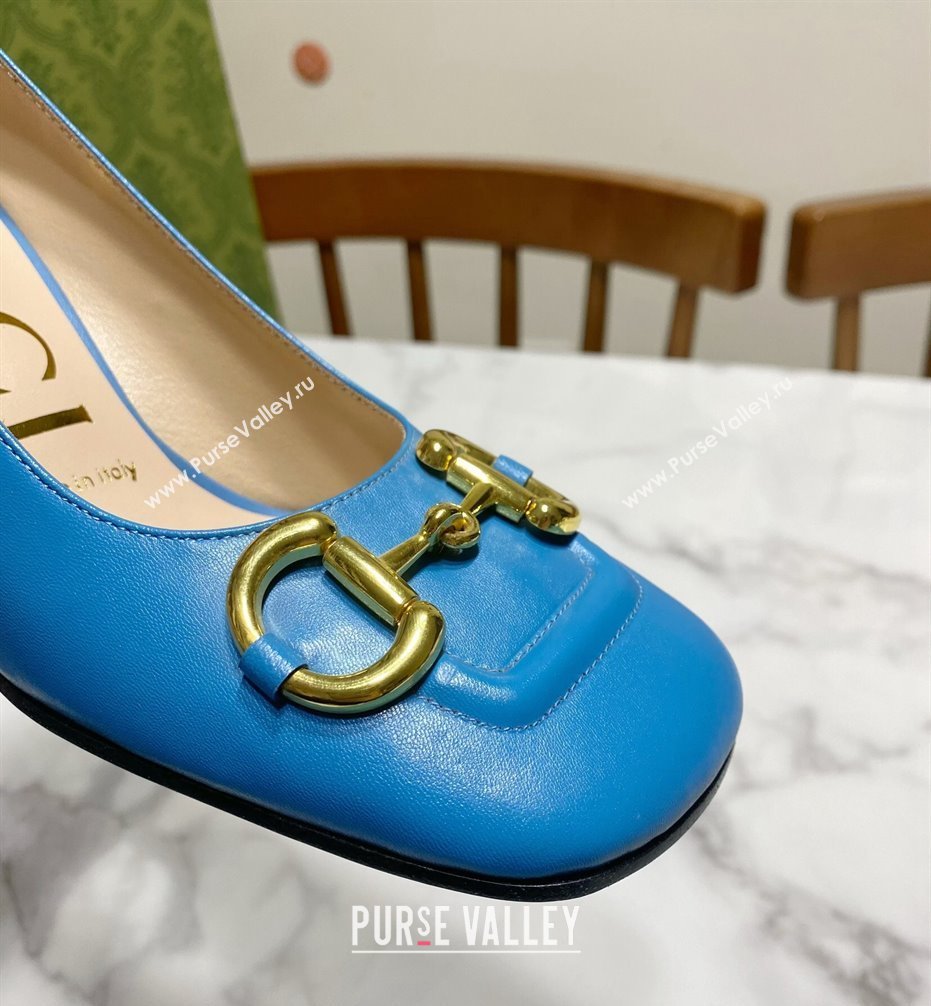 Gucci Heel 2.5cm/5.5cm/7.5cm pumps with Horsebit in leather Blue (modeng-24032645)