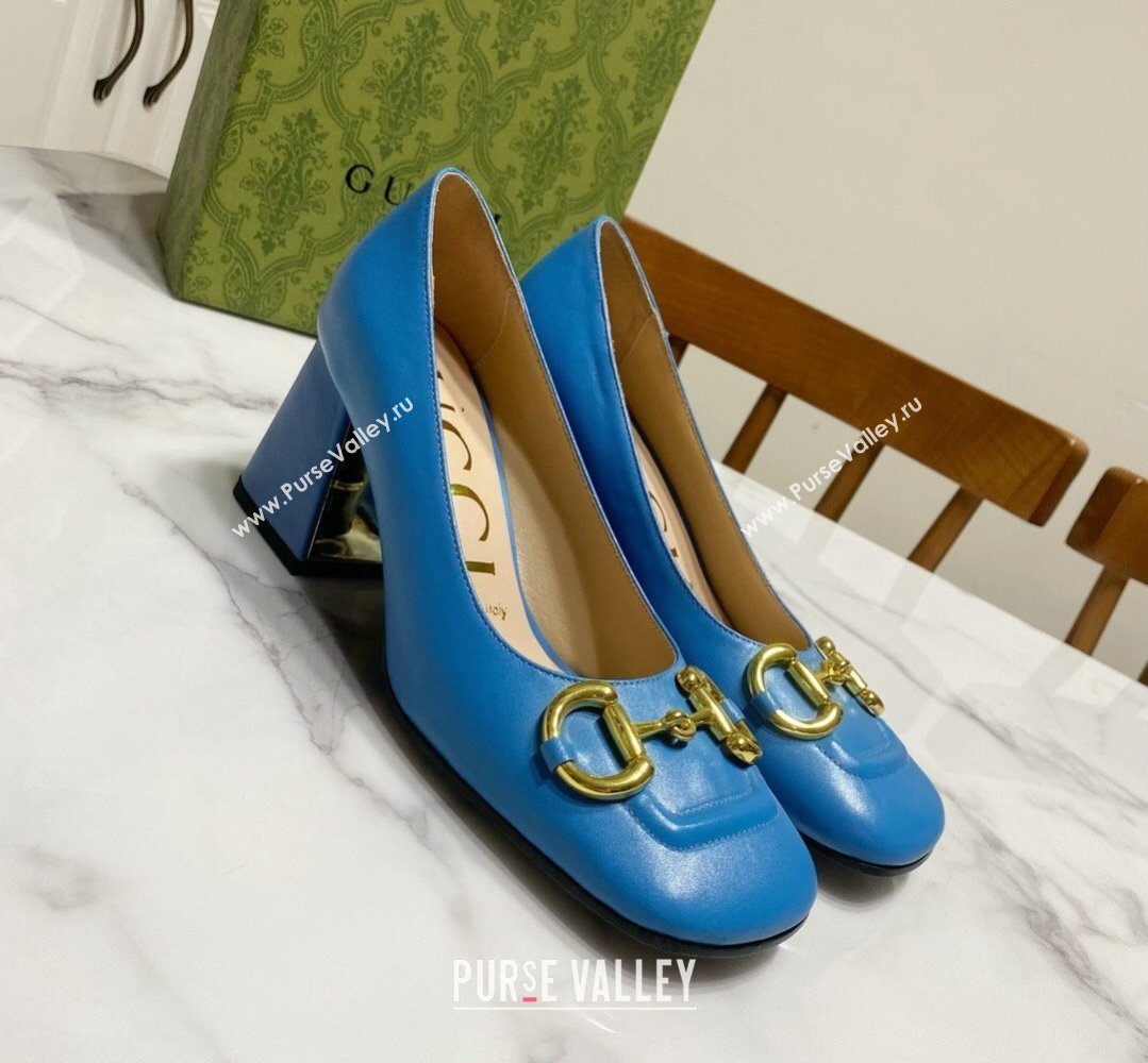 Gucci Heel 2.5cm/5.5cm/7.5cm pumps with Horsebit in leather Blue (modeng-24032645)