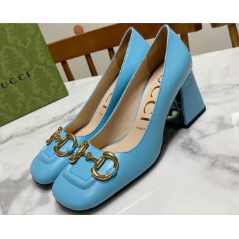 Gucci Heel 2.5cm/5.5cm/7.5cm pumps with Horsebit in leather Sky Blue (modeng-24032646)