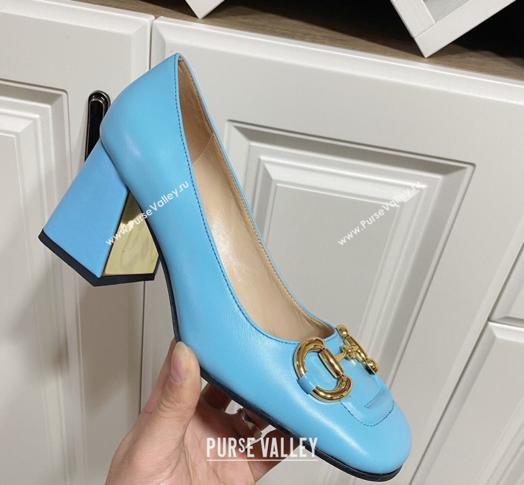 Gucci Heel 2.5cm/5.5cm/7.5cm pumps with Horsebit in leather Sky Blue (modeng-24032646)