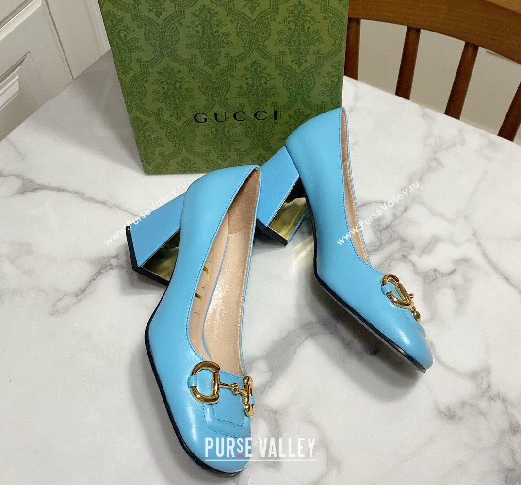 Gucci Heel 2.5cm/5.5cm/7.5cm pumps with Horsebit in leather Sky Blue (modeng-24032646)