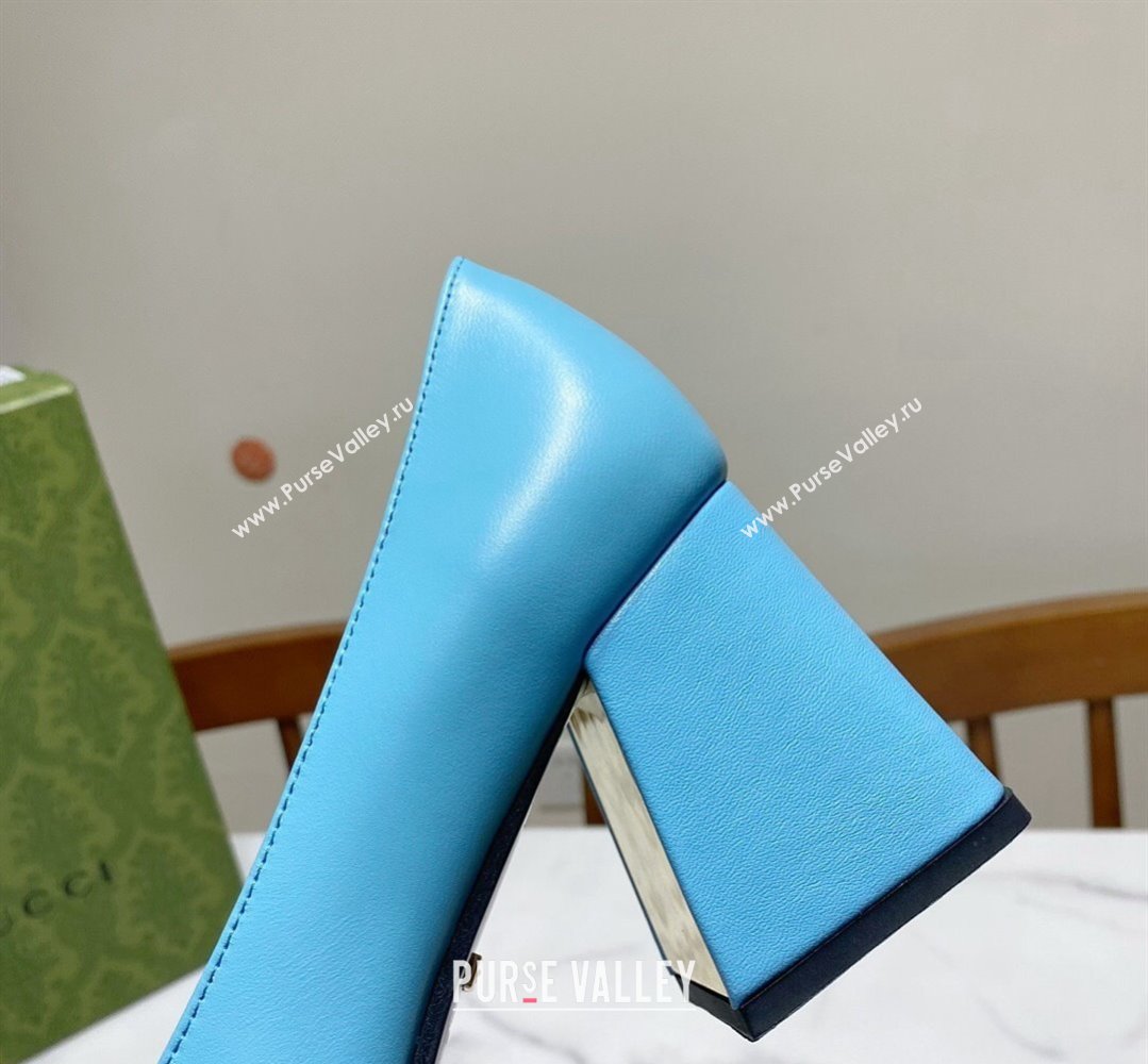 Gucci Heel 2.5cm/5.5cm/7.5cm pumps with Horsebit in leather Sky Blue (modeng-24032646)